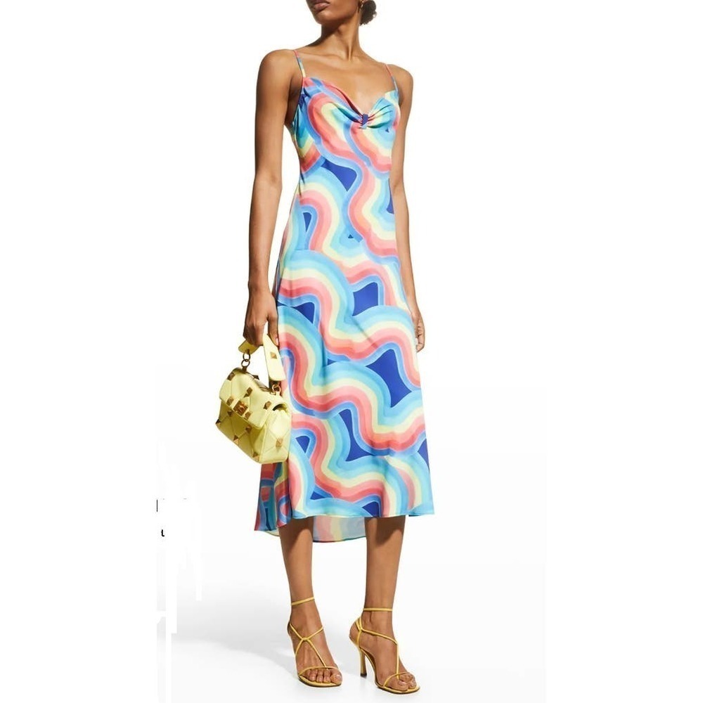Multicolor Wave Print Slip Maxi Dress